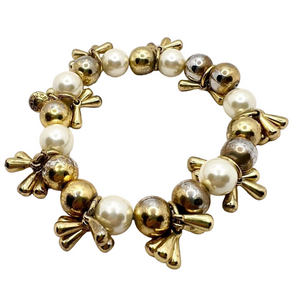 🍭6/$30 Gold and faux pearl beaded stretch bracelet
